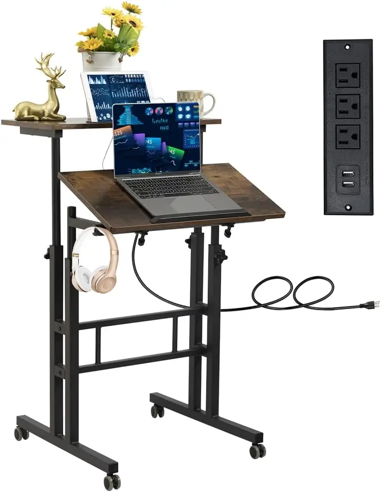Mobile Standing Desk with Wheels, Adjustable Height, Laptop Table with Charging Station, Sit Stand for Home Office, Rustic Brown
Mobile Standing Desk with Wheels, Adjustable Height, Laptop Table with Charging Station, Sit Stand for Home Office, Rustic Brown