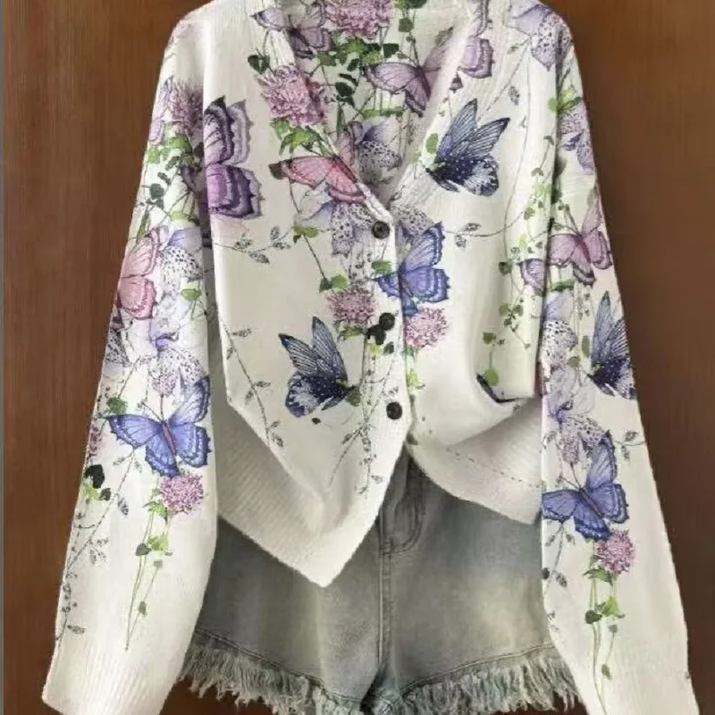 Womens Knitted Cardigan Butterfly Printed Sweater
Womens Knitted Cardigan Butterfly Printed Sweater