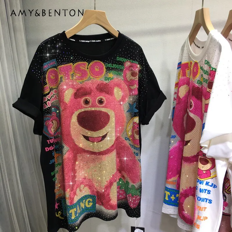 European Style Heavy Craft Rhinestone T-shirt Women's Cute Cartoon Loose Fit Mid-length Short Sleeve Crew Neck Top Summer Tees
European Style Heavy Craft Rhinestone T-shirt Women's Cute Cartoon Loose Fit Mid-length Short Sleeve Crew Neck Top Summer Tees