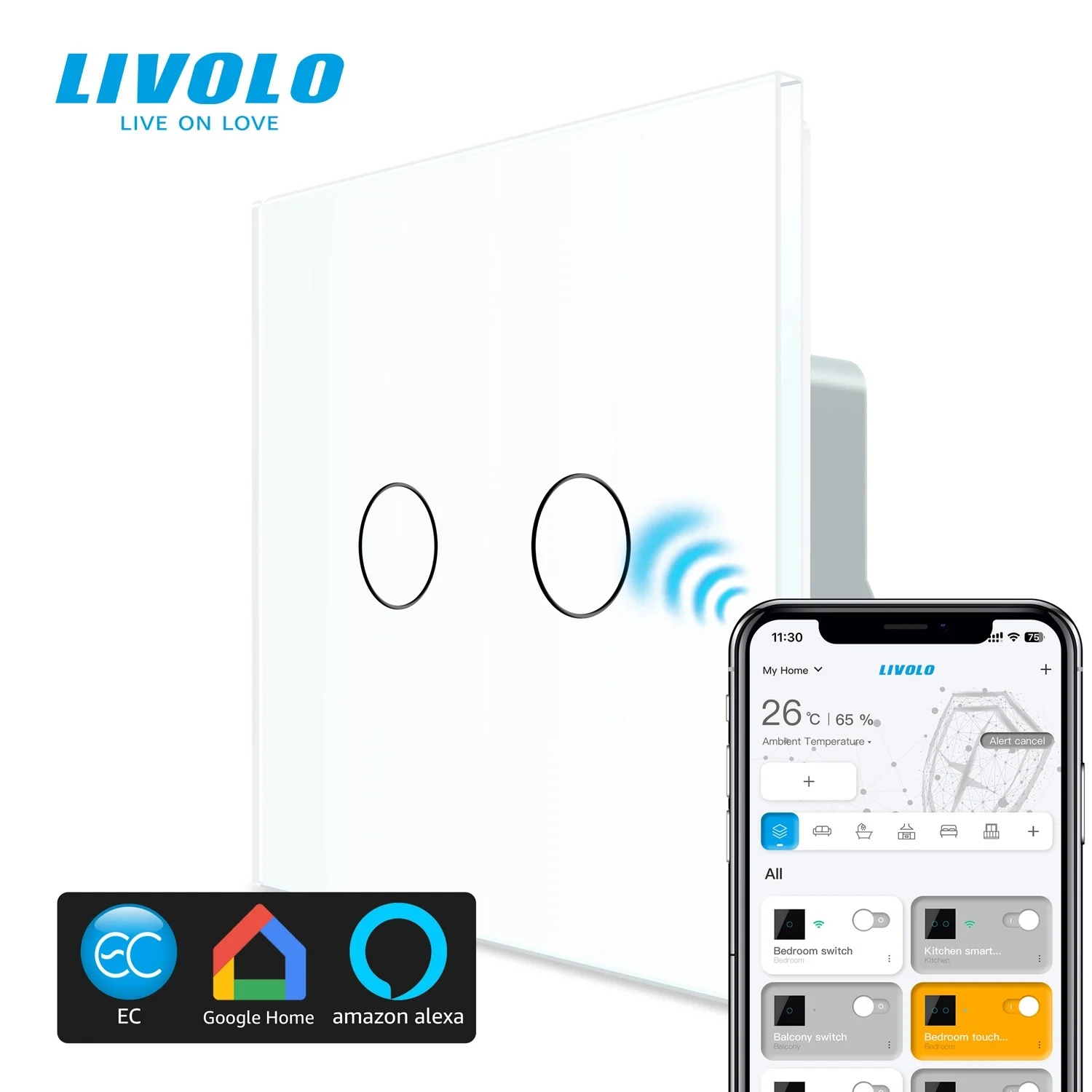 LIVOLO Стандарт ЕС Smart EC Выключатель света Сенсорная панель Датчик Alexa Google Home Приложение Беспроводное управление, без нейтрального провода, подсветка
LIVOLO Стандарт ЕС Smart EC Выключатель света Сенсорная панель Датчик Alexa Google Home Приложение Беспроводное управление, без нейтрального провода, подсветка