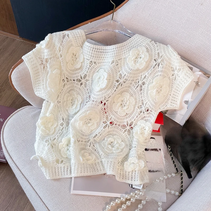 2024 Summer Women Fashion Corchet Beige White Flower Hollow Out Short Sleeve Top Shirt , Woman Fashion Clothing Knit Tops Shirts
2024 Summer Women Fashion Corchet Beige White Flower Hollow Out Short Sleeve Top Shirt , Woman Fashion Clothing Knit Tops Shirts