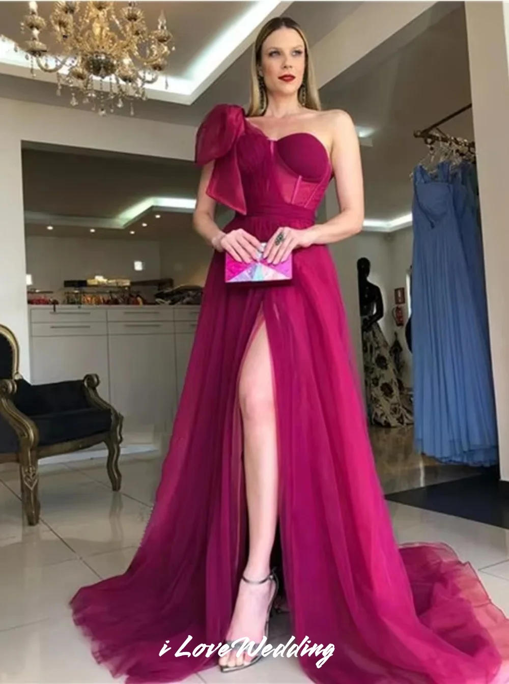 Rose Pink One Shoulder Bow Evening Dress Sweetheart Corset Tulle Bridesmaid Dress Wedding Guest Dress Sweet Train Customized
Rose Pink One Shoulder Bow Evening Dress Sweetheart Corset Tulle Bridesmaid Dress Wedding Guest Dress Sweet Train Customized