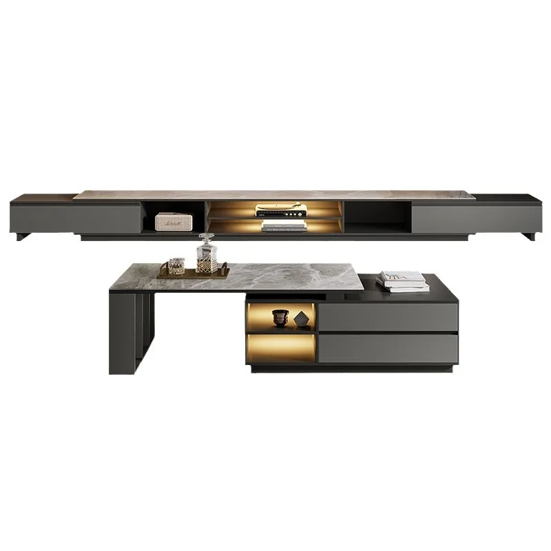 Modern light luxury retractable rock panel TV cabinet coffee table combination, floor cabinet living room super long TV cabinet
Modern light luxury retractable rock panel TV cabinet coffee table combination, floor cabinet living room super long TV cabinet