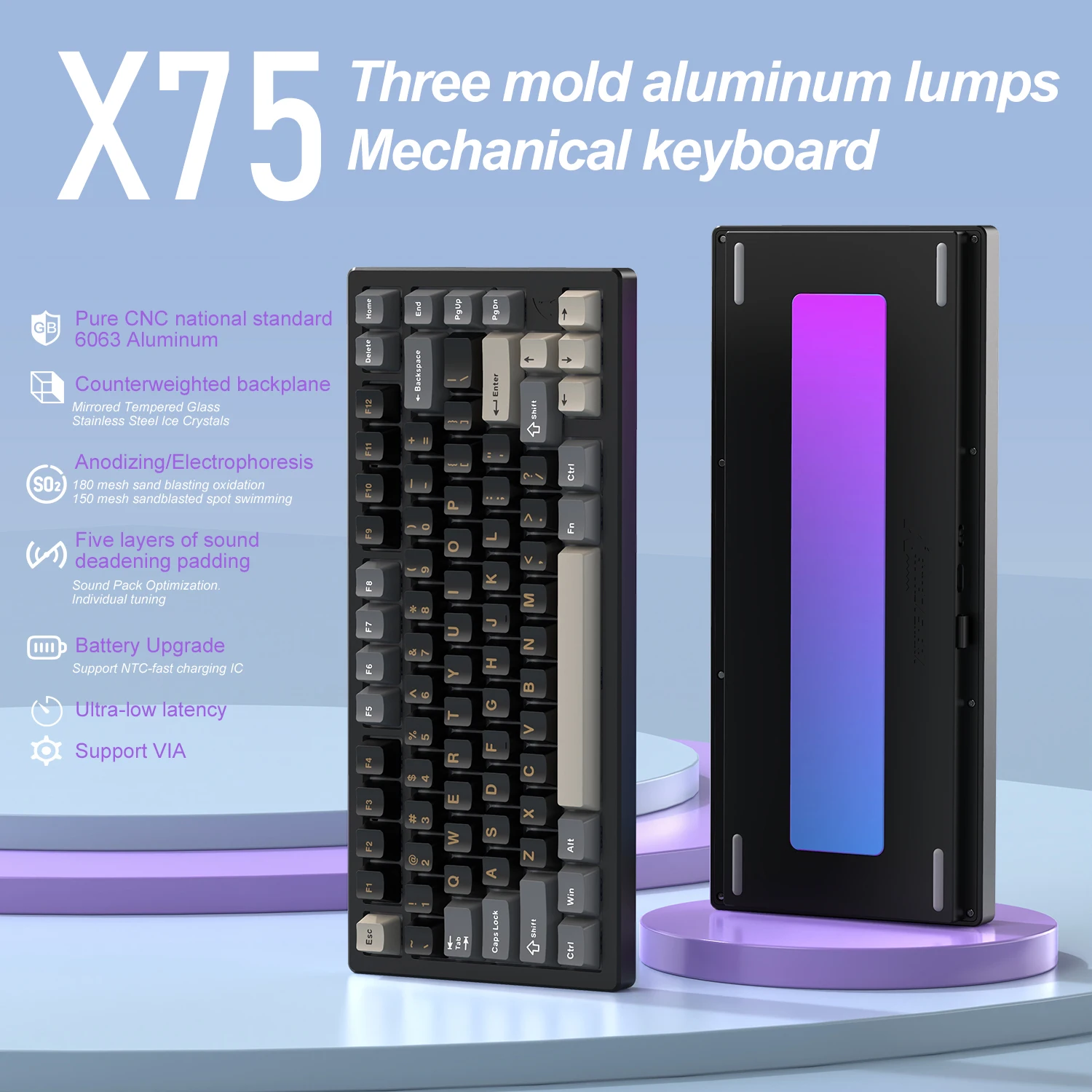 ATTACK SHARK X75 All-aluminum 75% layout wireless keyboard, VIA Gasket 
ATTACK SHARK X75 All-aluminum 75% layout wireless keyboard, VIA Gasket