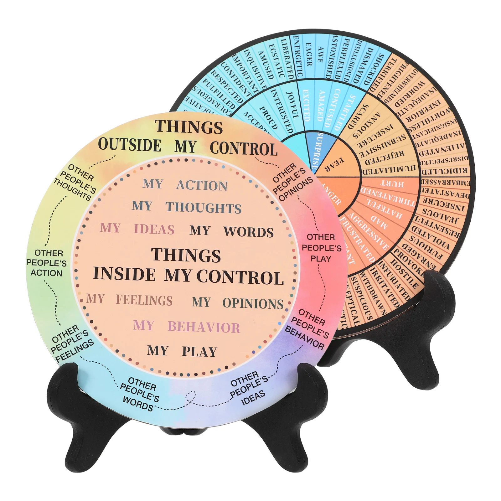 2pcs Emotional Wheel naments PVC Wood Desk Therapy Vibrant Colors Feelings Wheel Office Decor Emotion Chart Desktop Decoration
2pcs Emotional Wheel naments PVC Wood Desk Therapy Vibrant Colors Feelings Wheel Office Decor Emotion Chart Desktop Decoration
