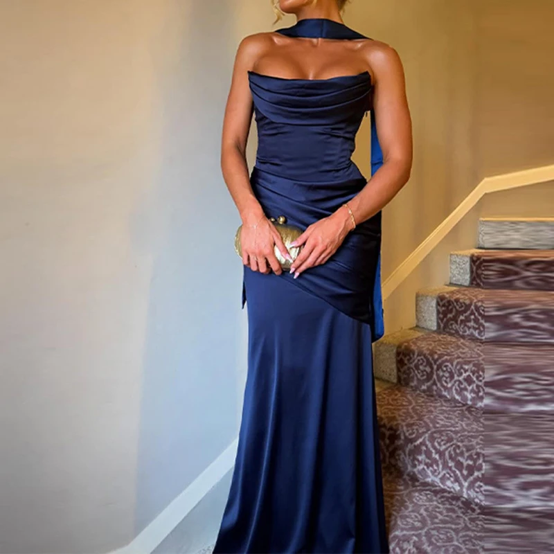 Summer Backless Hollow Maxi Dress Womens Sexy Strapless Draped Satin Long Dress 2026 Spring Solid Color Slim Bodycon Party Dress
Summer Backless Hollow Maxi Dress Womens Sexy Strapless Draped Satin Long Dress 2026 Spring Solid Color Slim Bodycon Party Dress