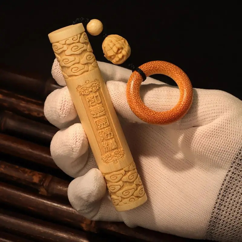 Solid Jade Bamboo Carved Ruyi Golden Cudgel Handheld Ornament Yellow Skin High Density Old Material Gift for Friends
Solid Jade Bamboo Carved Ruyi Golden Cudgel Handheld Ornament Yellow Skin High Density Old Material Gift for Friends