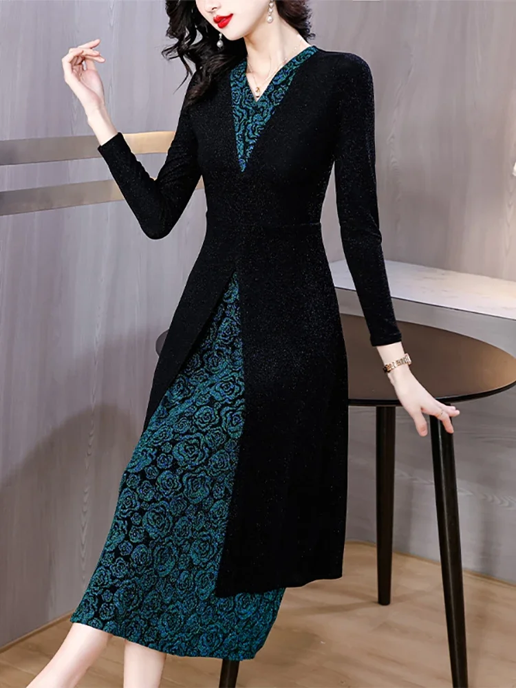 Female Blacl Knitted Patchwork Long Dress Autumn Winter Long Sleeve Elegant Bodycon Prom 2024 Korean Vintage Luxury Vestidos
Female Blacl Knitted Patchwork Long Dress Autumn Winter Long Sleeve Elegant Bodycon Prom 2024 Korean Vintage Luxury Vestidos