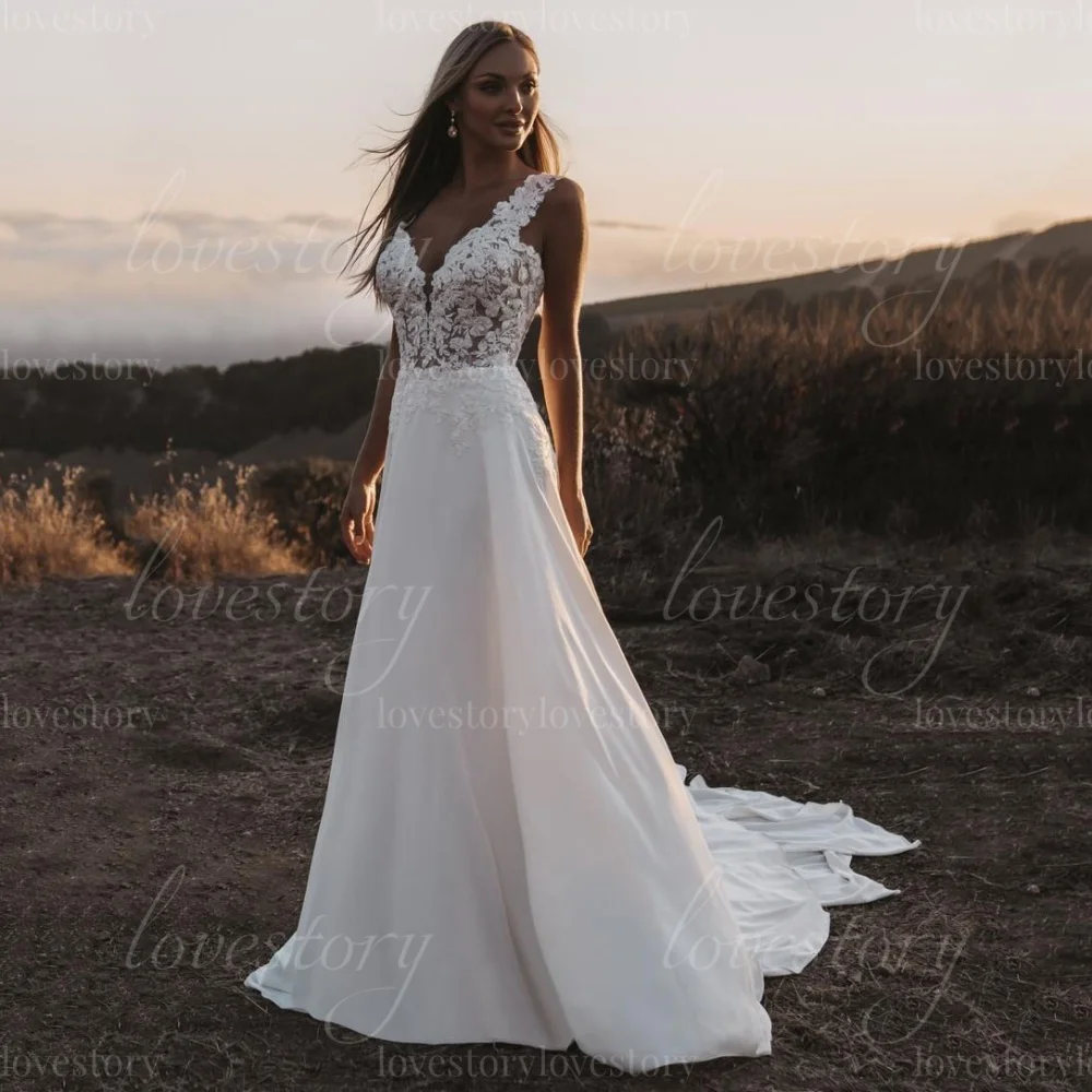 A Line Wedding Dresses Customized Appliques Tank V Neck Floor Length Bridal Gowns New Boho Bride Robes vestido de novia
A Line Wedding Dresses Customized Appliques Tank V Neck Floor Length Bridal Gowns New Boho Bride Robes vestido de novia