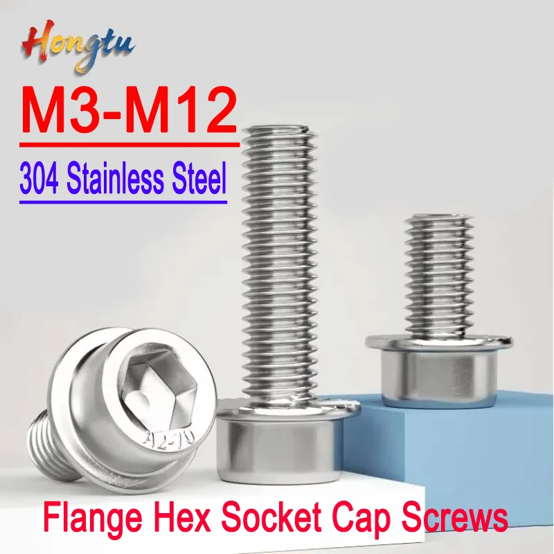 304 Stainless Steel Flange Hex Socket Cap Screws - M3-M12, Round Head with Pad
304 Stainless Steel Flange Hex Socket Cap Screws - M3-M12, Round Head with Pad