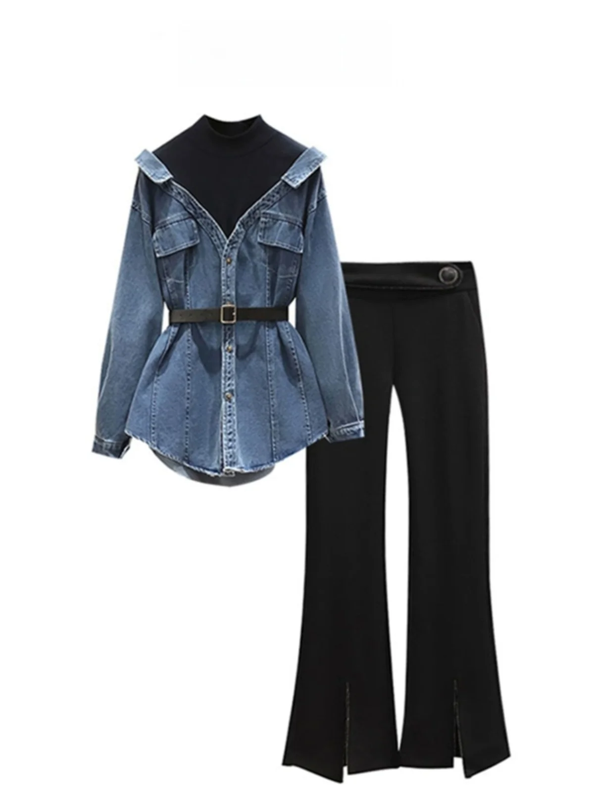 Large Size Women's Faionable Denim Two-Piece Set High Waist Belted Korean Sle Commute Casual Spring Season Pear Body pe
Large Size Women's Faionable Denim Two-Piece Set High Waist Belted Korean Sle Commute Casual Spring Season Pear Body pe