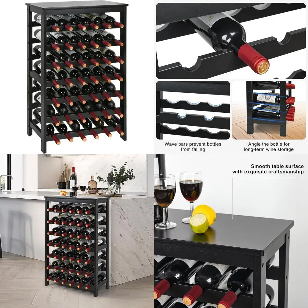 7-Tier Bamboo Wine Rack with Table Top, Floor Standing Storage Shelf for Kitchen, Dining Room, or Bar, Black
7-Tier Bamboo Wine Rack with Table Top, Floor Standing Storage Shelf for Kitchen, Dining Room, or Bar, Black