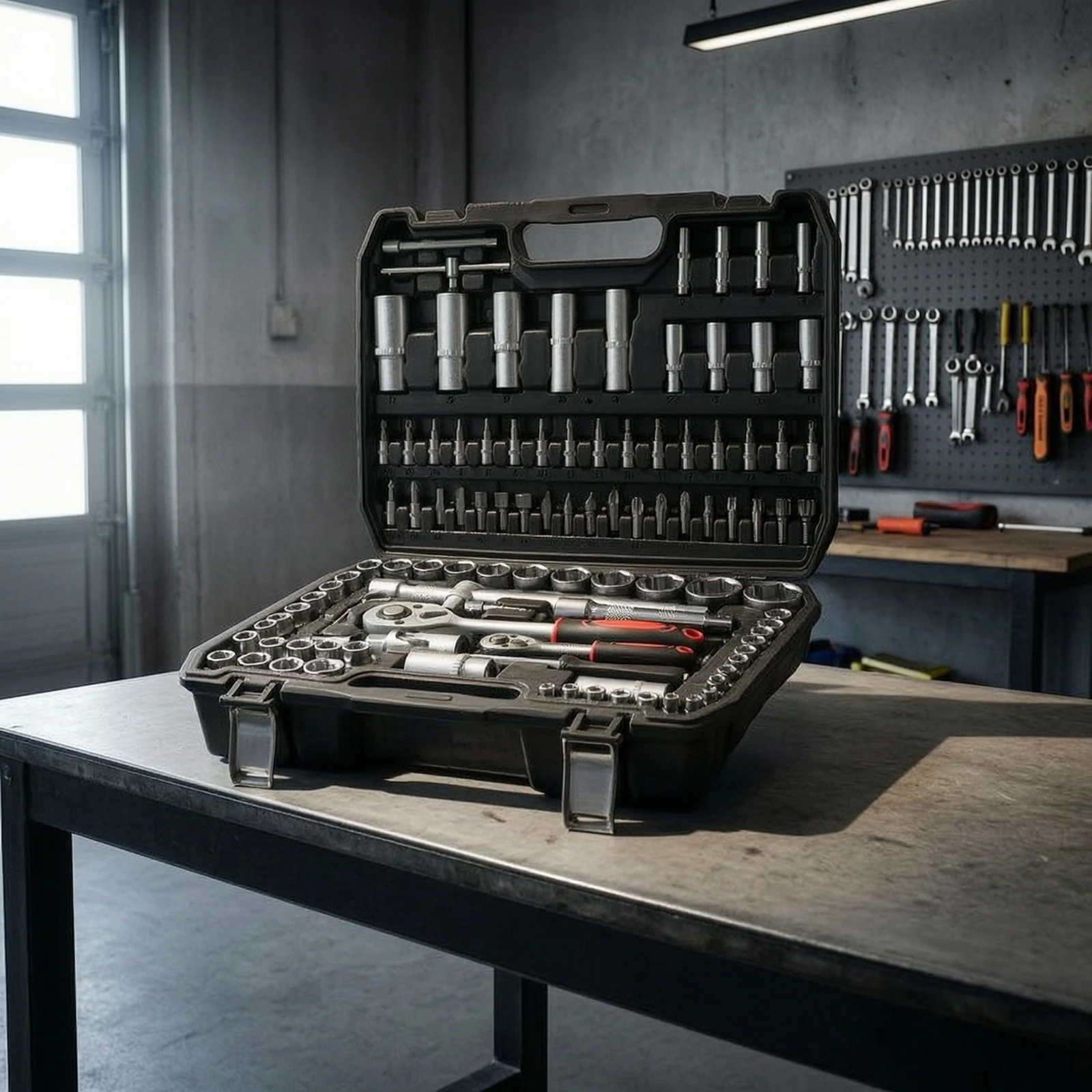 Socket and Screwdriver Set Hard-Shell Tool Case with Metal Latches Tool Set with Carrying Case Molded Organized for DIYers
Socket and Screwdriver Set Hard-Shell Tool Case with Metal Latches Tool Set with Carrying Case Molded Organized for DIYers