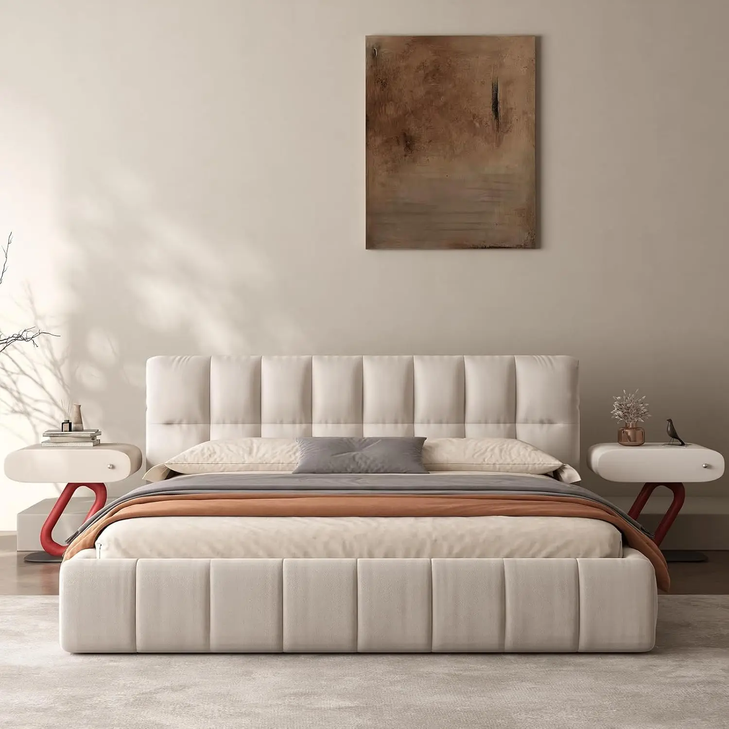 Modern Cream Platform Bed, 38.5' Tall with Soft Headboard & Footboard for Bedroom Apartment (Beige, Queen)
Modern Cream Platform Bed, 38.5' Tall with Soft Headboard & Footboard for Bedroom Apartment (Beige, Queen)