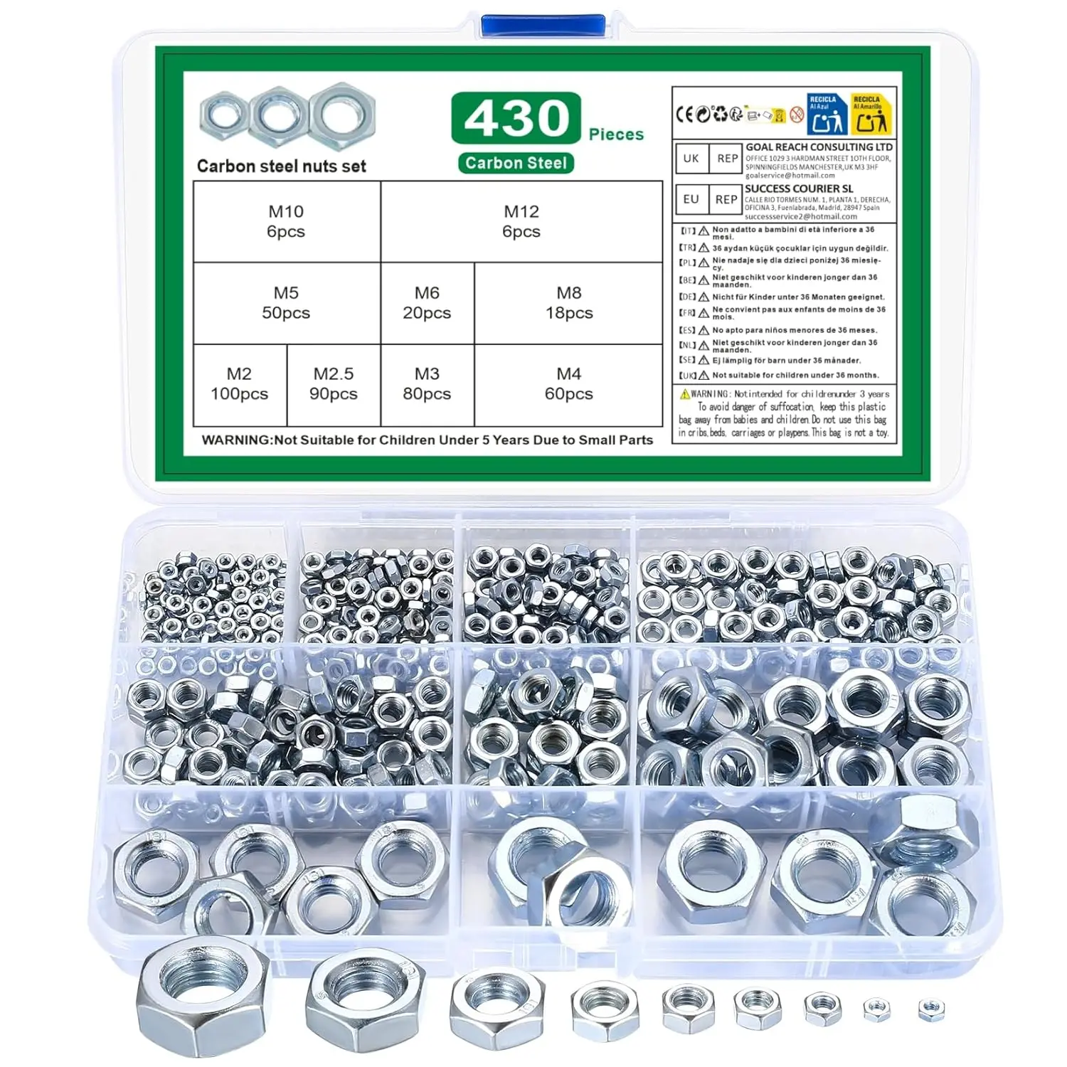 430 Pcs Metric Hex Nuts Assortment Kit Stainless Steel with Storage Box for M2 M2.5 M3 M4 M5 M6 M8 M10 M12 Bolts
430 Pcs Metric Hex Nuts Assortment Kit Stainless Steel with Storage Box for M2 M2.5 M3 M4 M5 M6 M8 M10 M12 Bolts