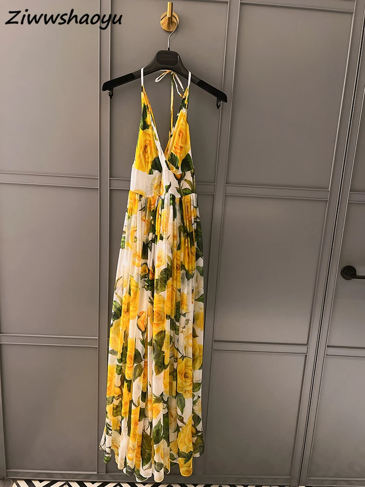 High Quality Summer Women Fashion Runway Designer Sexy Spaghetti Strap Yellow Floral Printed High Waist Silk Holiday Dresses
High Quality Summer Women Fashion Runway Designer Sexy Spaghetti Strap Yellow Floral Printed High Waist Silk Holiday Dresses