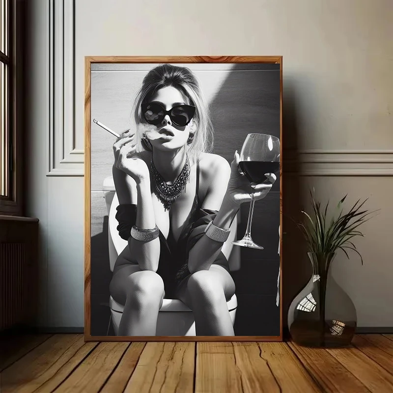 Black and White Sexy Girl Sitting on The Toilet Smoking Drinking Poster Print Canvas Printing Pictures Home for Washroom Decor
Black and White Sexy Girl Sitting on The Toilet Smoking Drinking Poster Print Canvas Printing Pictures Home for Washroom Decor