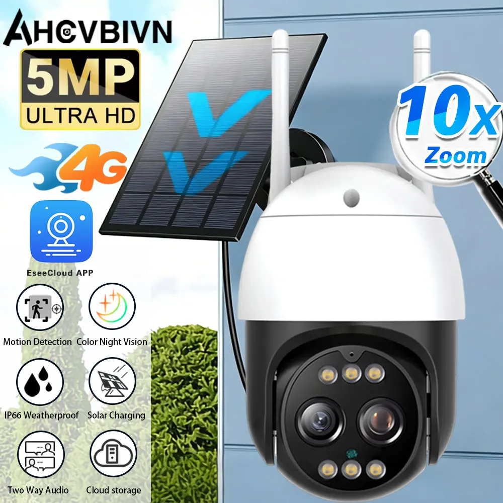 5MP Wireless 4G SIM Solar Camera PTZ Solar Power Waterproof Built-in Battery Camera Human Detect Surveillance Camera EseeCloud
5MP Wireless 4G SIM Solar Camera PTZ Solar Power Waterproof Built-in Battery Camera Human Detect Surveillance Camera EseeCloud