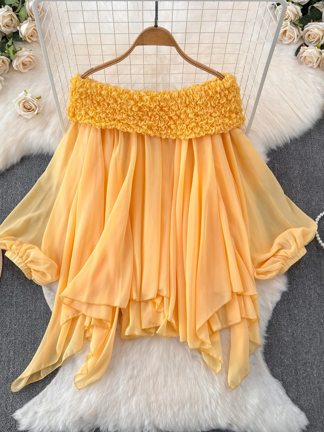 Fairy Tale Heavy Embellished Pleated Shoulder Bared Pure Desire Bubble Sleeve Asymmetrical Hem Chiffon Top Korean Style Long ...
Fairy Tale Heavy Embellished Pleated Shoulder Bared Pure Desire Bubble Sleeve Asymmetrical Hem Chiffon Top Korean Style Long ...