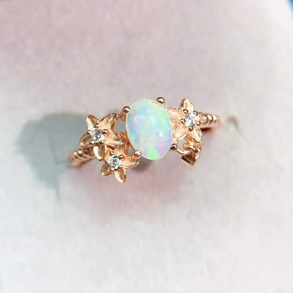 Cute 925 Silver Flower Ring 5x7mm Natural Opal Ring with Certificate Genuine White Opal Jewelry with 18K Gold Plating
Cute 925 Silver Flower Ring 5x7mm Natural Opal Ring with Certificate Genuine White Opal Jewelry with 18K Gold Plating