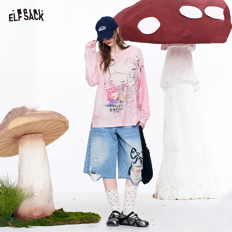 ELFSACK Washed Blue Denim Bermuda Shorts, Graffiti Print Frayed Hem Jeans, Vintage Casual Loose Fit Shorts for Women
ELFSACK Washed Blue Denim Bermuda Shorts, Graffiti Print Frayed Hem Jeans, Vintage Casual Loose Fit Shorts for Women