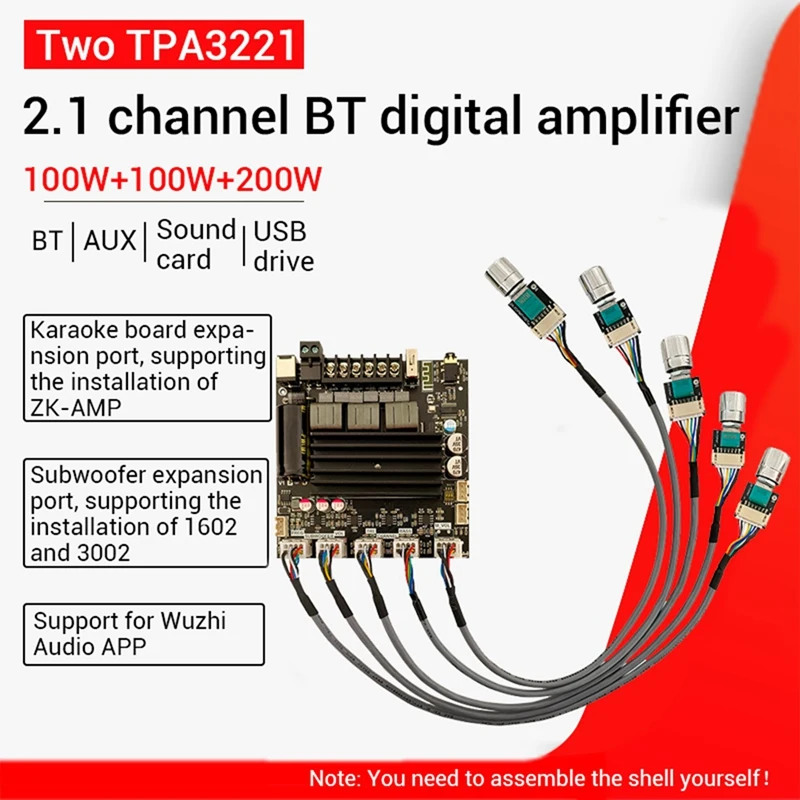 ZK-ST21 Digital Power Amplifier Board Black 2X100w+200W Subwoofer TPA3221 Bluetooth Amplifier Module With Leads
ZK-ST21 Digital Power Amplifier Board Black 2X100w+200W Subwoofer TPA3221 Bluetooth Amplifier Module With Leads
