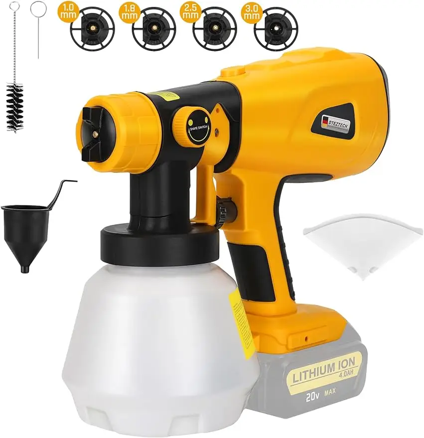 Paint Sprayer for Dewalt 20V MAX Battery HVLP Spray Paint Gun with Brushless Motor and Copper Nozzle 200W Cordless Paint Sprayer
Paint Sprayer for Dewalt 20V MAX Battery HVLP Spray Paint Gun with Brushless Motor and Copper Nozzle 200W Cordless Paint Sprayer
