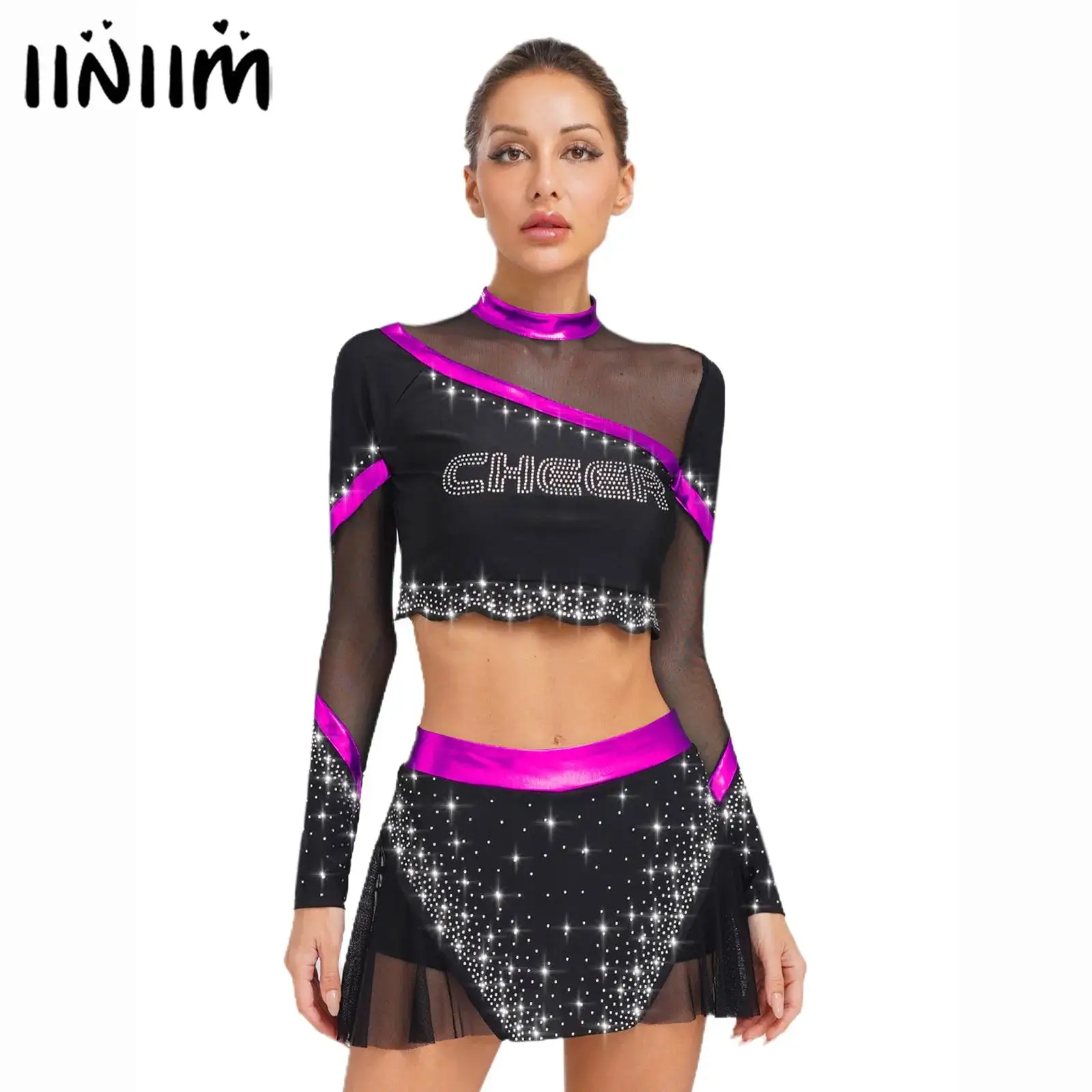 Women Cheerleading Outfits Ballet Dance Performance Costume Crop Tops with Dance Skirt Set Rhinestone Cheerleading Dancewear
Women Cheerleading Outfits Ballet Dance Performance Costume Crop Tops with Dance Skirt Set Rhinestone Cheerleading Dancewear