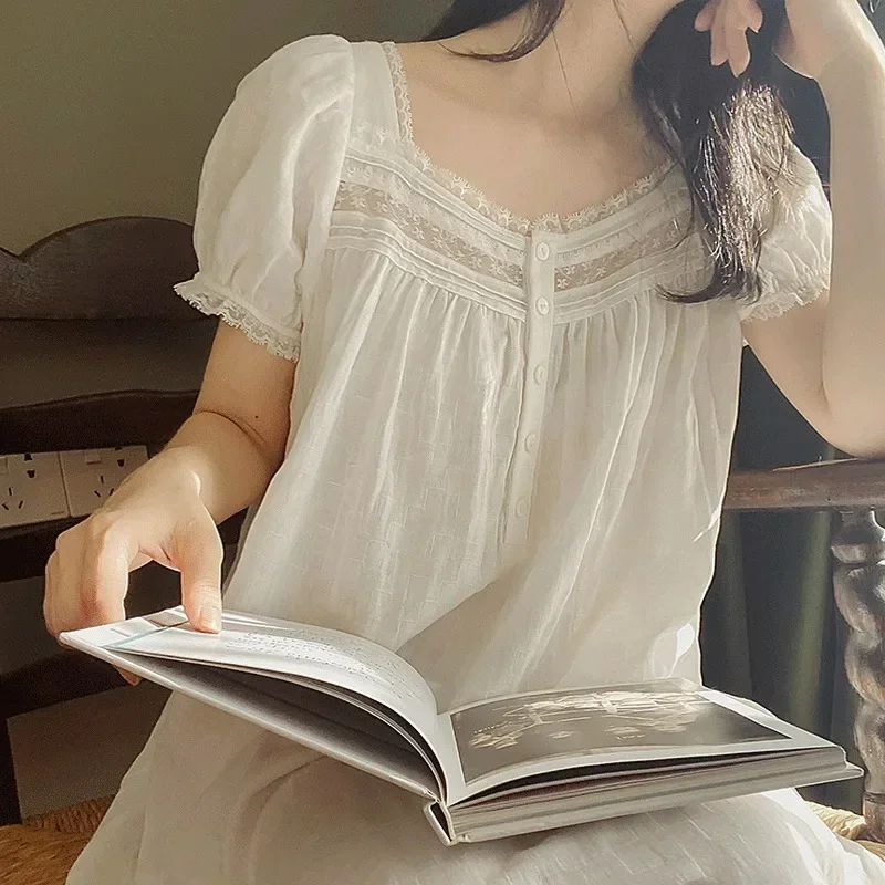 Short Sleeve Pure Cotton Summer Thin Pajamas White Sweet Court Style Princess Cotton Can Be Worn Outside Home Nightdress Women
Short Sleeve Pure Cotton Summer Thin Pajamas White Sweet Court Style Princess Cotton Can Be Worn Outside Home Nightdress Women