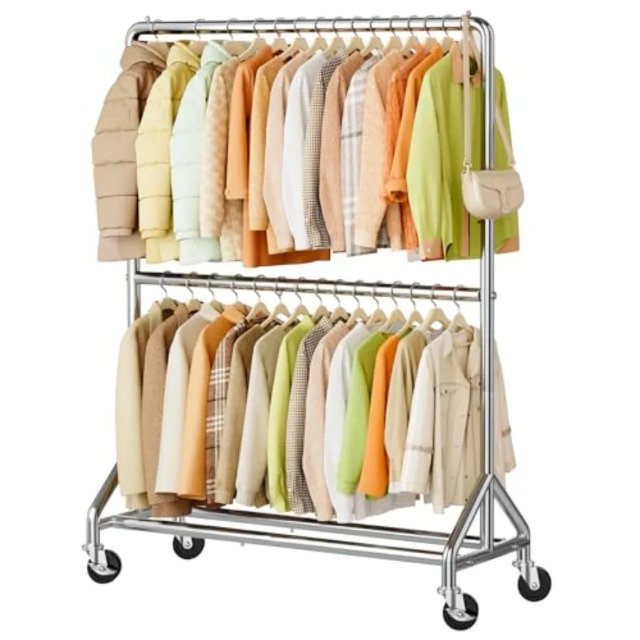 50'' W Heavy Duty Clothes Rack for Hanging Clothes Double Rods Industrial Clothing Rack with Wheels Sturdy Rolling Garment Rack
50'' W Heavy Duty Clothes Rack for Hanging Clothes Double Rods Industrial Clothing Rack with Wheels Sturdy Rolling Garment Rack