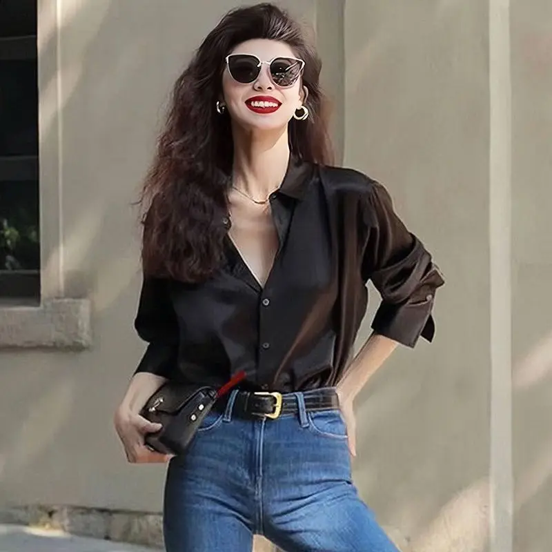 Ele Bla Silk irt Women's Faionable Sli Commute Top Autumn Winter New Sle Loose Fit Long Sve Button down
Ele Bla Silk irt Women's Faionable Sli Commute Top Autumn Winter New Sle Loose Fit Long Sve Button down