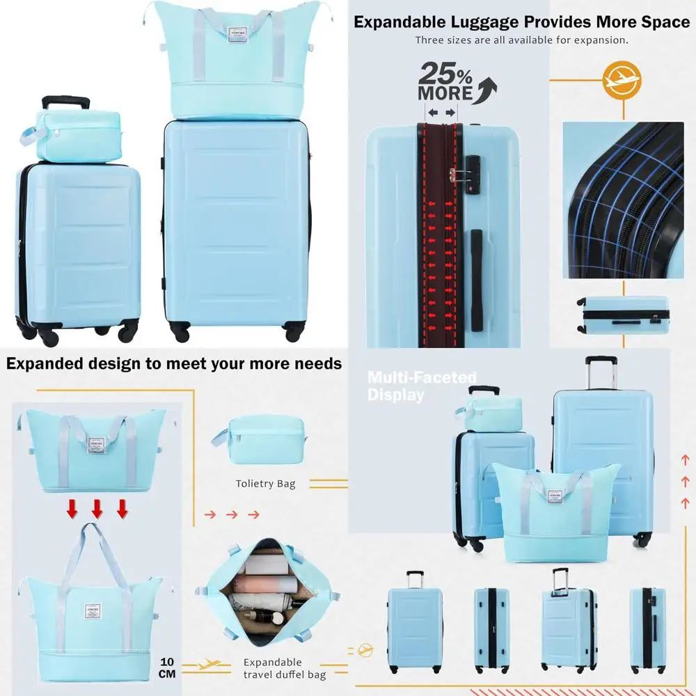 two piece hardshell luggage set with spinner wheels and duffel bag, 20" & 24" travel suitcases
two piece hardshell luggage set with spinner wheels and duffel bag, 20" & 24" travel suitcases