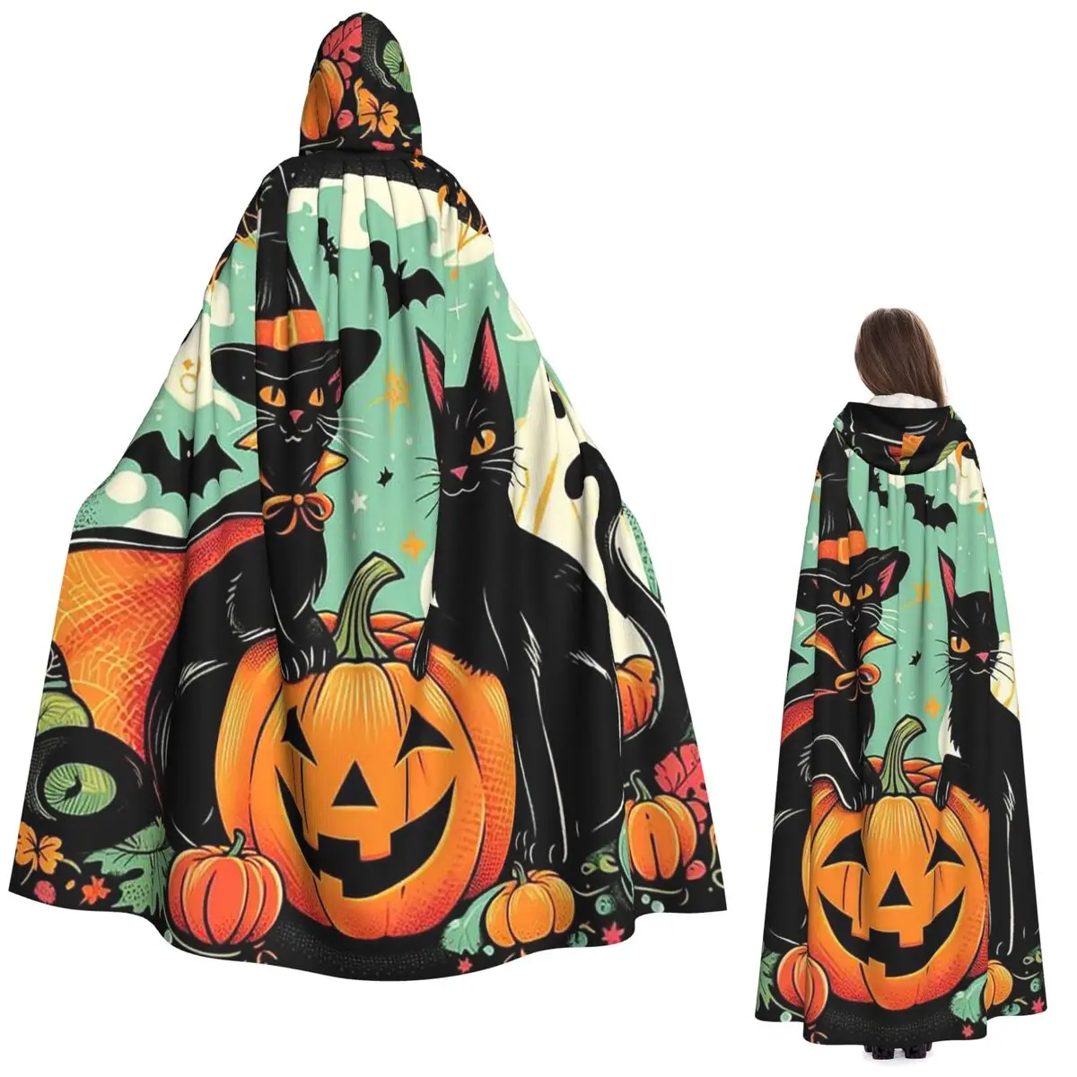 Halloween Black Cats And Pumpkin Long Hooded Cloak Witch Medieval Costume Cosplay Cape
Halloween Black Cats And Pumpkin Long Hooded Cloak Witch Medieval Costume Cosplay Cape