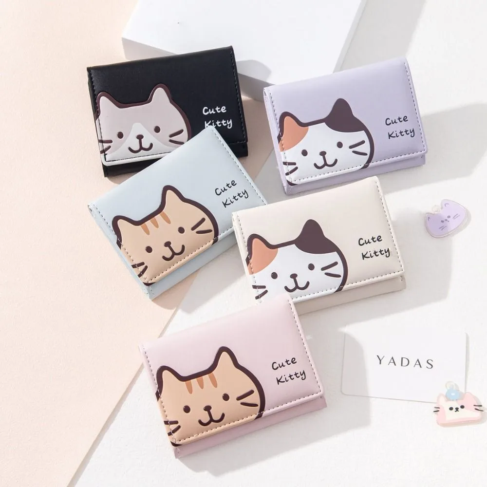 Fashion Solid Color Cartoon Cat Short Wallet Korean Style PU Leather Coin Purse Multi-card Slot Clutch Bag Cute Card Bag Women
Fashion Solid Color Cartoon Cat Short Wallet Korean Style PU Leather Coin Purse Multi-card Slot Clutch Bag Cute Card Bag Women