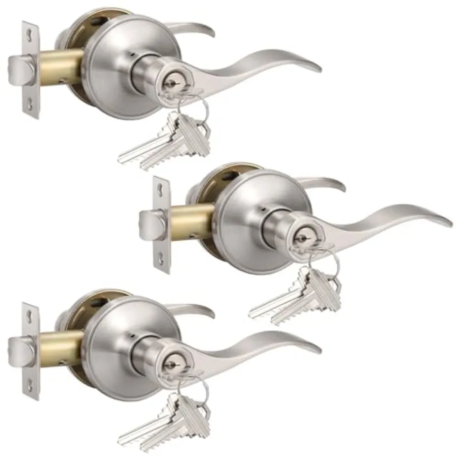 Keyed Alike Satin Nickel Entrance Door Handle, Reversible Wave Style Exterior Keyed Entry Door Lever
Keyed Alike Satin Nickel Entrance Door Handle, Reversible Wave Style Exterior Keyed Entry Door Lever