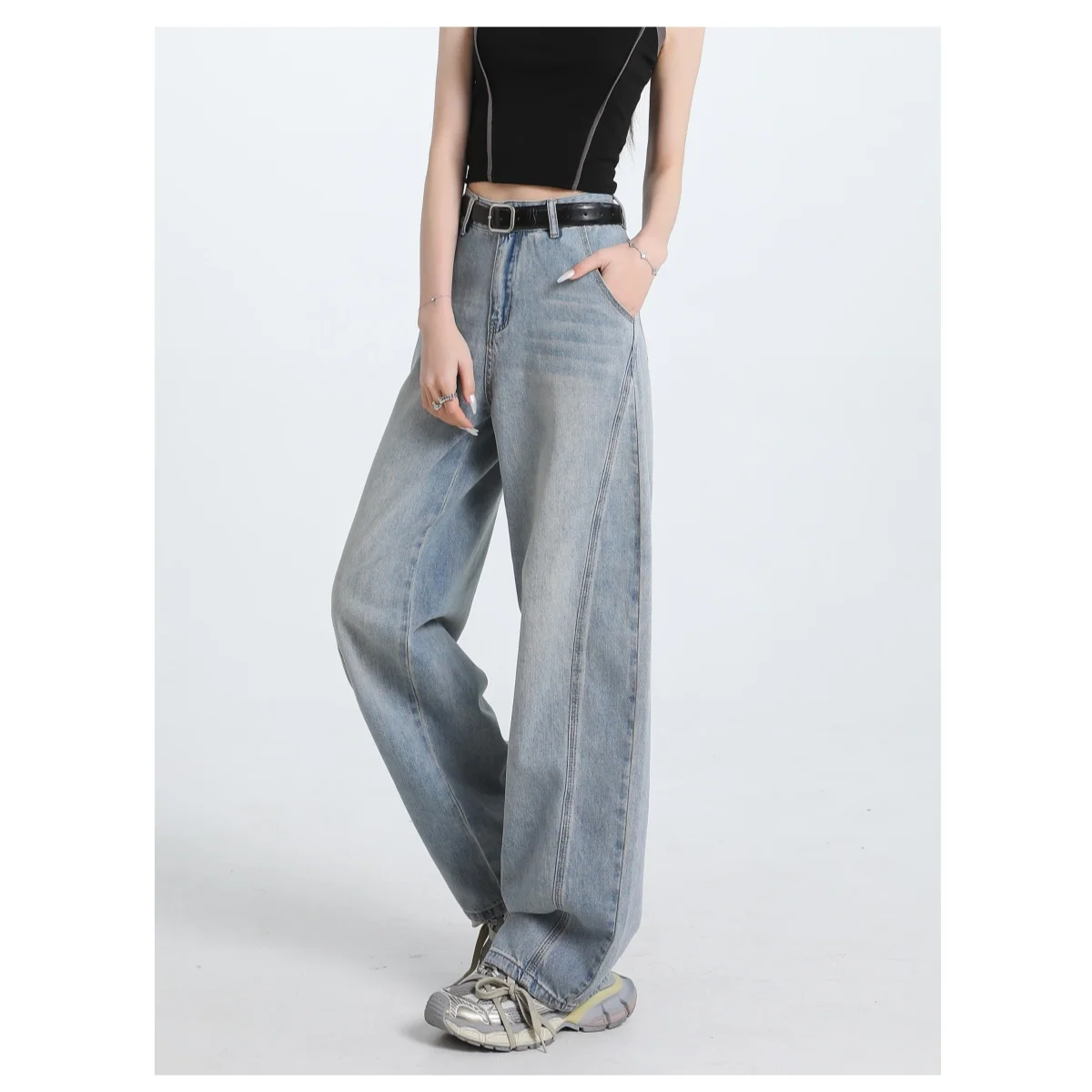 Женские модные широкие джинсы с высокой талией, свободные тонкие дизайнерские прямые джинсовые брюки, весенне-осенние брюки в уличном стиле
Женские модные широкие джинсы с высокой талией, свободные тонкие дизайнерские прямые джинсовые брюки, весенне-осенние брюки в уличном стиле