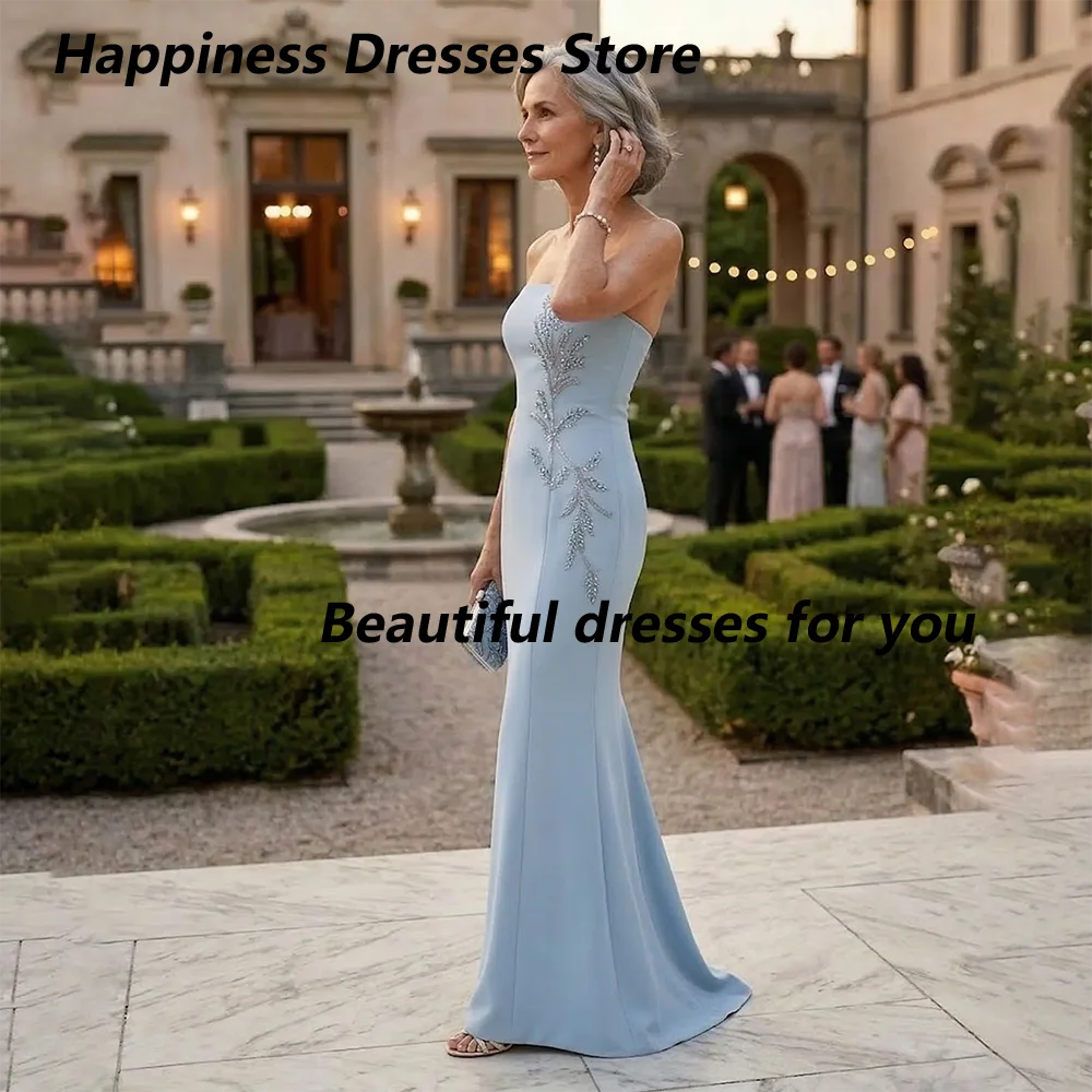 Pale Blue Mother of The Bride Dresses with Jacket Customized Strapless Crystal Mermaid Wedding Guest Dress Formal Evening Gown
Pale Blue Mother of The Bride Dresses with Jacket Customized Strapless Crystal Mermaid Wedding Guest Dress Formal Evening Gown