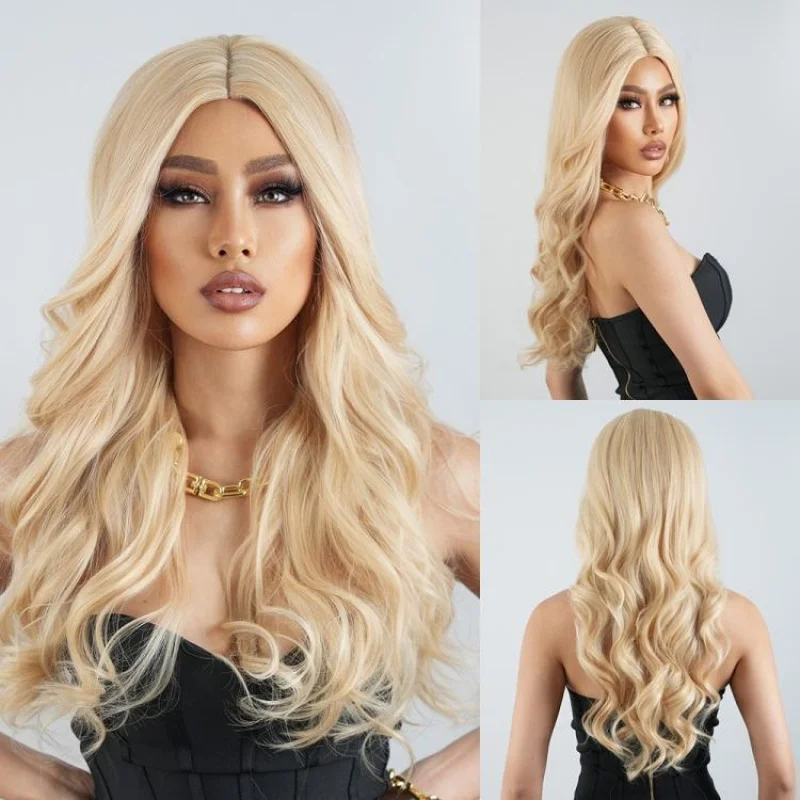 Long curly for women, platinum blonde with bangs, large waves, mixed color, machine-made synthetic fiber wig
Long curly for women, platinum blonde with bangs, large waves, mixed color, machine-made synthetic fiber wig