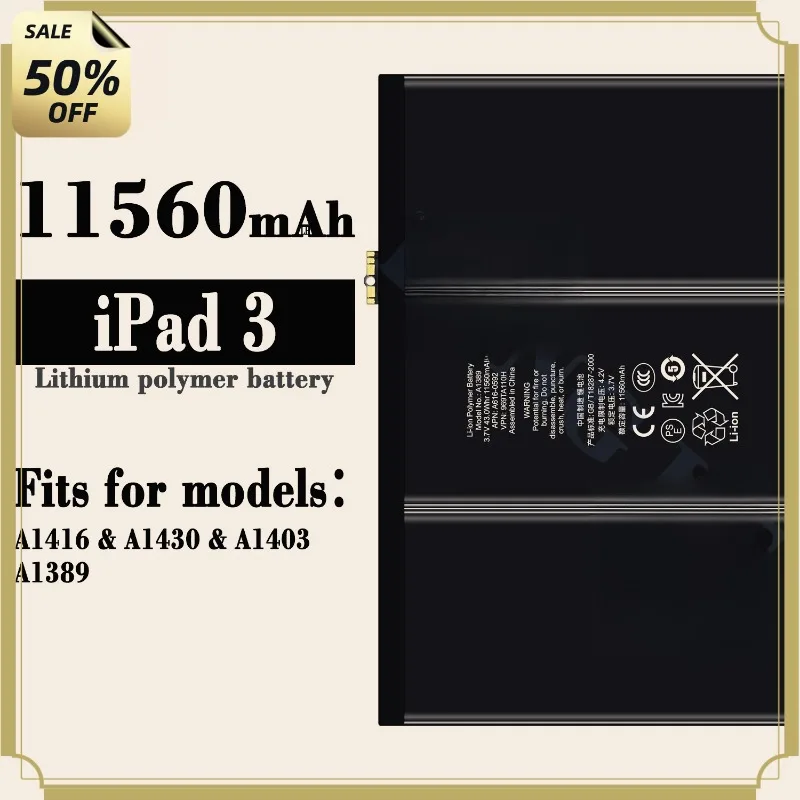 New A1416 A1430 A1403 A1389 for IPAD3/4 Tablet Battery High Quality High Capacity Battery Replacement Bateria Grade A Cell
New A1416 A1430 A1403 A1389 for IPAD3/4 Tablet Battery High Quality High Capacity Battery Replacement Bateria Grade A Cell