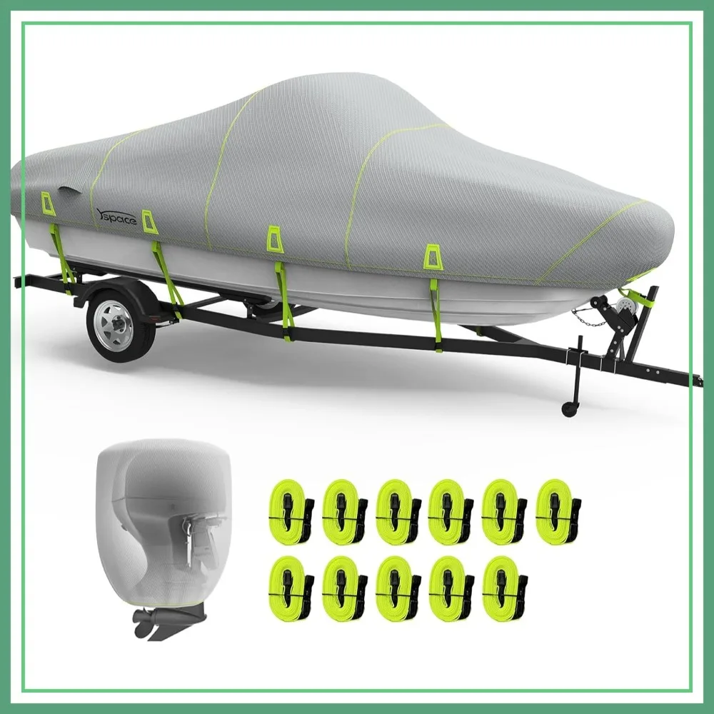 Heavy Duty Boat Cover 17-19ft, Trailerable 1200D Waterproof with Reflective Strips & Storage Bag, Fits V-Hull, Fish & Ski, Runabout, Up to 96" Wide
Heavy Duty Boat Cover 17-19ft, Trailerable 1200D Waterproof with Reflective Strips & Storage Bag, Fits V-Hull, Fish & Ski, Runabout, Up to 96" Wide