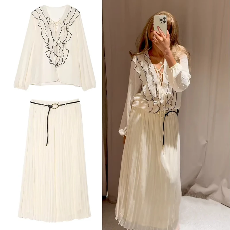 Edge Ruffles Lace Up Shirt Shirt Women Elegant Loose V Neck Long Sleeve Blouse 2025 New Summer Office Lady Casual Holiday Shirts
Edge Ruffles Lace Up Shirt Shirt Women Elegant Loose V Neck Long Sleeve Blouse 2025 New Summer Office Lady Casual Holiday Shirts