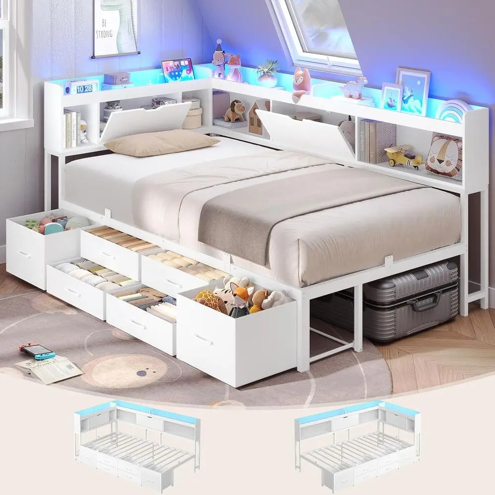 AOGLLATI Twin Bed e with Bookcase and Hidden Storage & Metal Platorm Twin Size Daybed with 6 Ders,Charging Station, Led Lights-
AOGLLATI Twin Bed e with Bookcase and Hidden Storage & Metal Platorm Twin Size Daybed with 6 Ders,Charging Station, Led Lights-