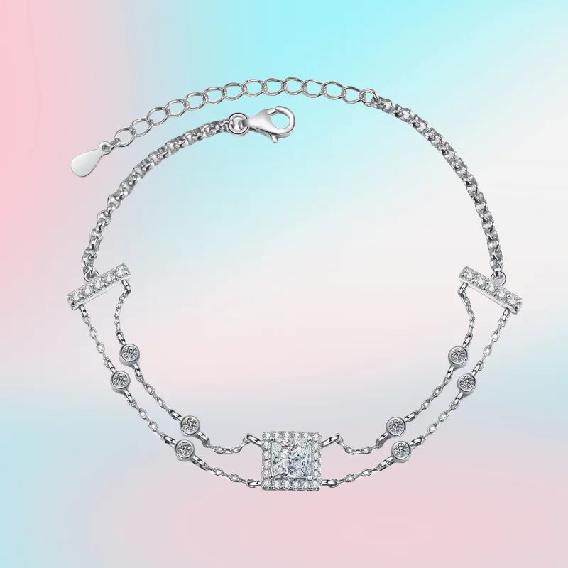 New Style Handmade Treasure Square PT950 Platinum Double Chain Girls Moissanite Diamond 1ct Simple Bracelet for Women JewelryVal
New Style Handmade Treasure Square PT950 Platinum Double Chain Girls Moissanite Diamond 1ct Simple Bracelet for Women JewelryVal
