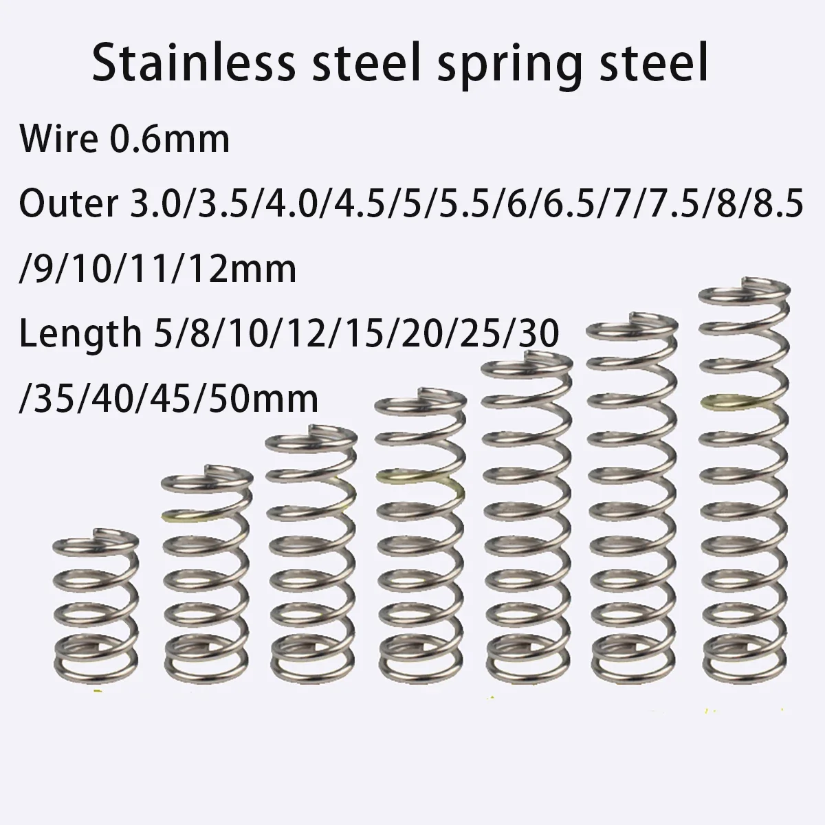304 Stainless Steel Strong Spring Compressed Miniature Ballpoint Pen Spring Wire 0.6mm Outer 3/3.5/4.5/5/6/7/8mm Length 5-50mm
304 Stainless Steel Strong Spring Compressed Miniature Ballpoint Pen Spring Wire 0.6mm Outer 3/3.5/4.5/5/6/7/8mm Length 5-50mm