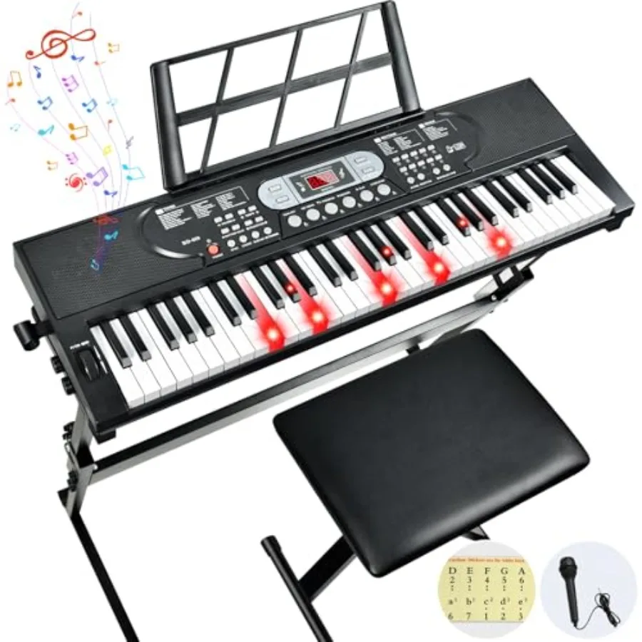 61 Key Electric Piano Keyboard with Lighted Keys in Black Built-in Speakers and Pitch Bend Portable Design with Stand and Bench
61 Key Electric Piano Keyboard with Lighted Keys in Black Built-in Speakers and Pitch Bend Portable Design with Stand and Bench
