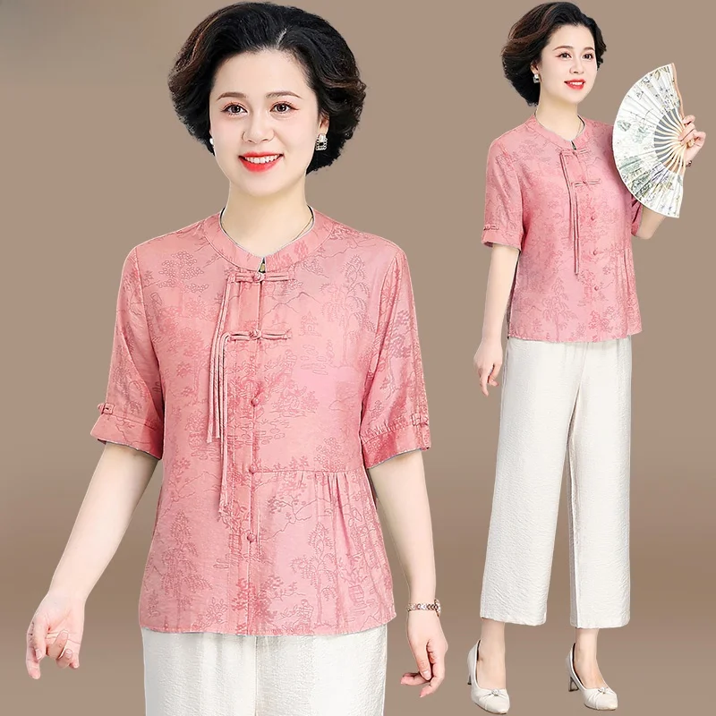 Новый китайский хлопково-льняной комплект для мам: летняя модная женская блузка с коротким рукавом, свободного кроя, с круглым вырезом, для элегантных дам.
Новый китайский хлопково-льняной комплект для мам: летняя модная женская блузка с коротким рукавом, свободного кроя, с круглым вырезом, для элегантных дам.