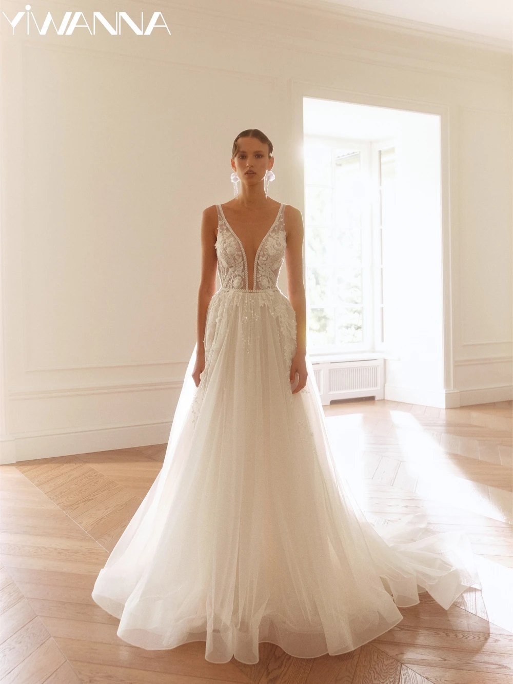 Shiny Pearls 3D Flower Wedding Dress Elegant A-line Tulle Long Bridal Gown Customized Sexy V-neck Backless Dresses For Bride
Shiny Pearls 3D Flower Wedding Dress Elegant A-line Tulle Long Bridal Gown Customized Sexy V-neck Backless Dresses For Bride