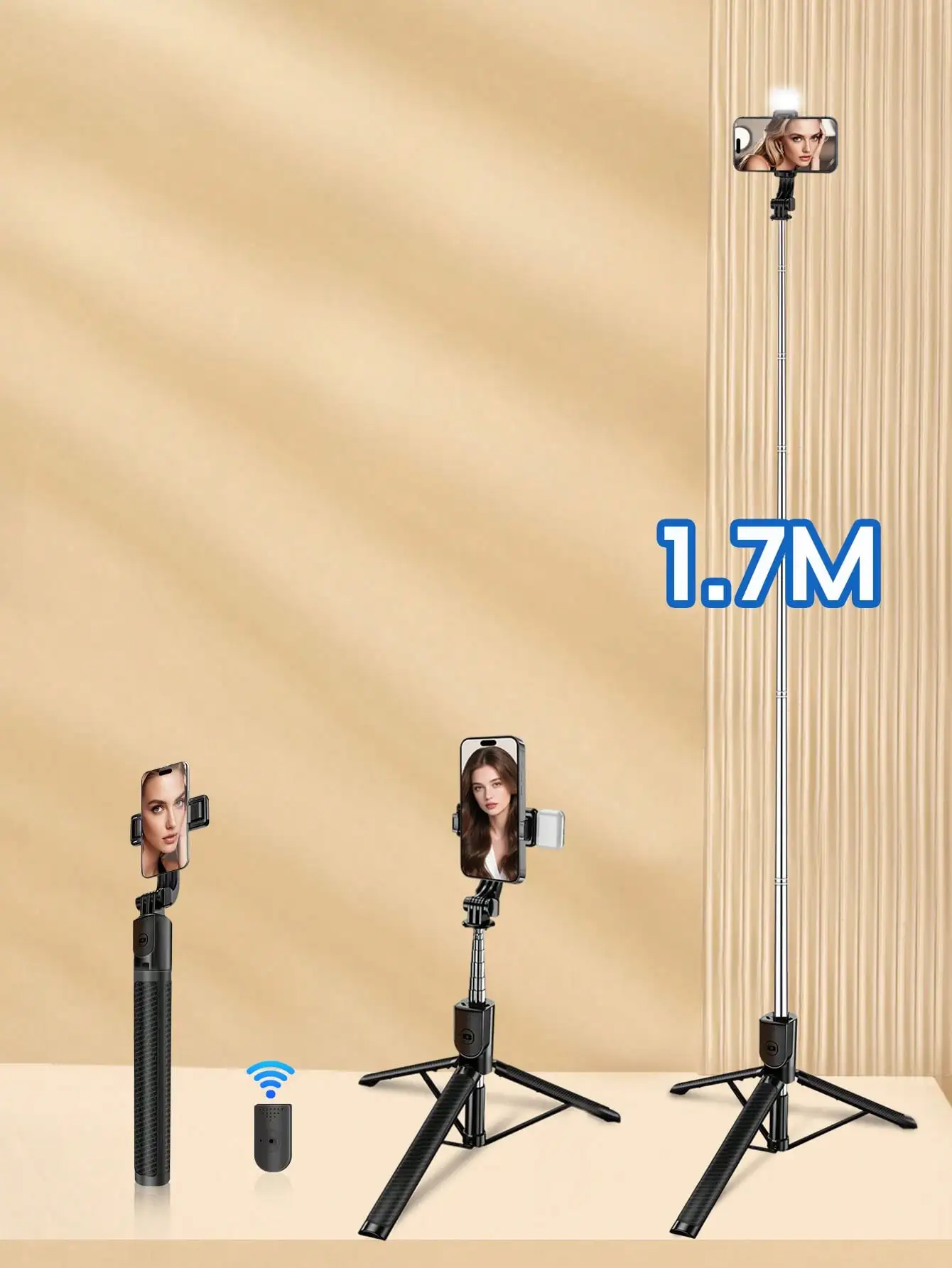 Alloy Premium Quality Selfie Stick & Tripod This 170cm Bluetooth Remote Control Selfie Stick Comes With LED Lighting Suitable For Video Shooting Life Recording And Travel It Is A Retractable 360-Degree Rotatable Anti-Shake Foldable Portable Tripod Selfie
Alloy Premium Quality Selfie Stick & Tripod This 170cm Bluetooth Remote Control Selfie Stick Comes With LED Lighting Suitable For Video Shooting Life Recording And Travel It Is A Retractable 360-Degree Rotatable Anti-Shake Foldable Portable Tripod Selfie