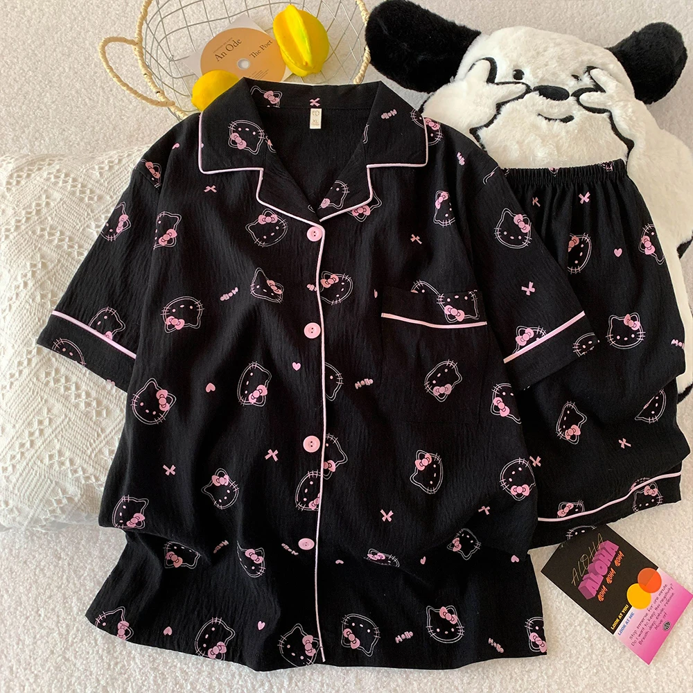 Fashion 2Pcs Hello Kitty Women's Pajama Set Summer Sanrio Anime Print Collar Short Sleeve Soft Cartoon Y2K Casual Thin Homewear
Fashion 2Pcs Hello Kitty Women's Pajama Set Summer Sanrio Anime Print Collar Short Sleeve Soft Cartoon Y2K Casual Thin Homewear