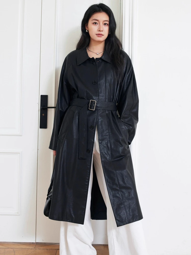 Vintage Long Genuine Leather Jackets for Women Spring Autumn High-end Simple Soft Black Real Sheepskin Trench Coat with Belt
Vintage Long Genuine Leather Jackets for Women Spring Autumn High-end Simple Soft Black Real Sheepskin Trench Coat with Belt